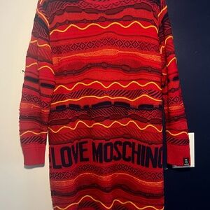 Love Moschino Red Knit Logo Dress with Yellow & Black Accents